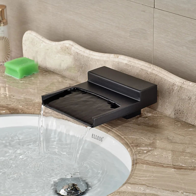 Free Shipping Wall Mount Waterfall Bathtub Shower Spout Brushed Black