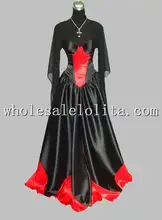 Freeshipping Gothic Black and Red Sleeveless Silk-like victorian Era Costumes Dress