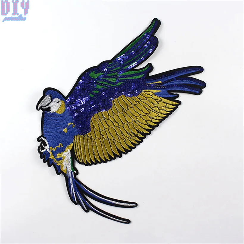 Kartun Burung Beo Berpayet Bordir Menjahit Patch Untuk Pakaian Diy
