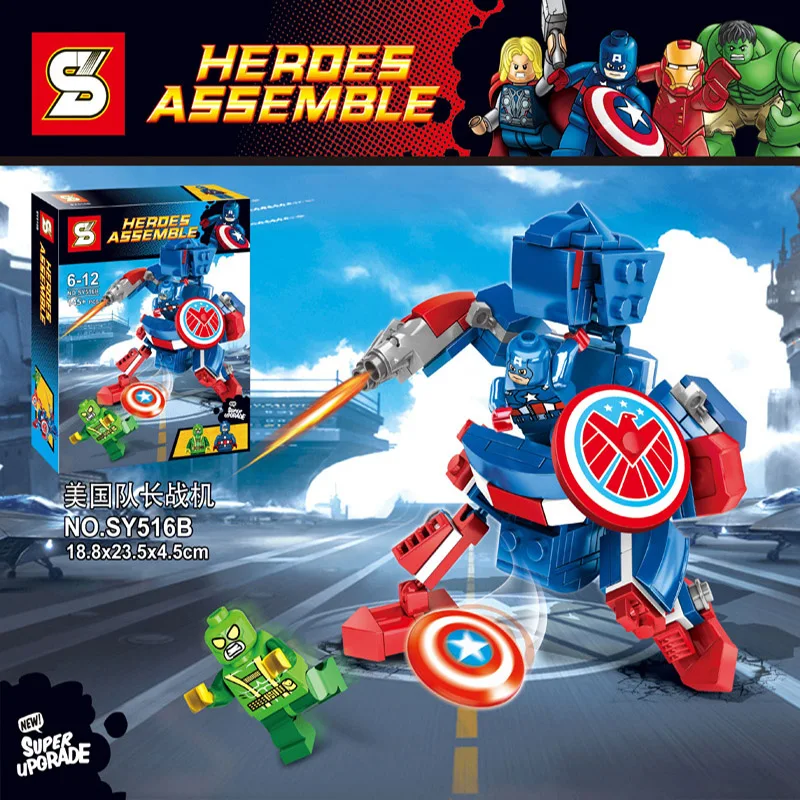 New Compatible LegoINGlys Super Heroes Iron Man Captain America Mech Two-in-one Bulding Blocks Bricks Toys For Children Gift New Compatible LegoINGlys Super Heroes Iron Man Captain America Mech Two-in-one Bulding Blocks Bricks Toys For Children Gift