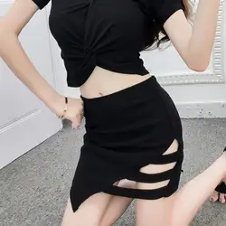 WEIXINBUY корейский стиль черный посылка бедра юбка в клетку с бантом Gap нерегулярные подол карандаш мини-юбка