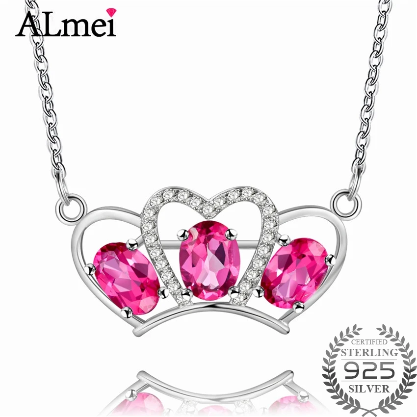 

Almei Women 925 Sterling Silver 3pcs 1ct Red Topaz Queen Crown Princess Statement Pendants Necklace Fine Jewelry for Girls FN053