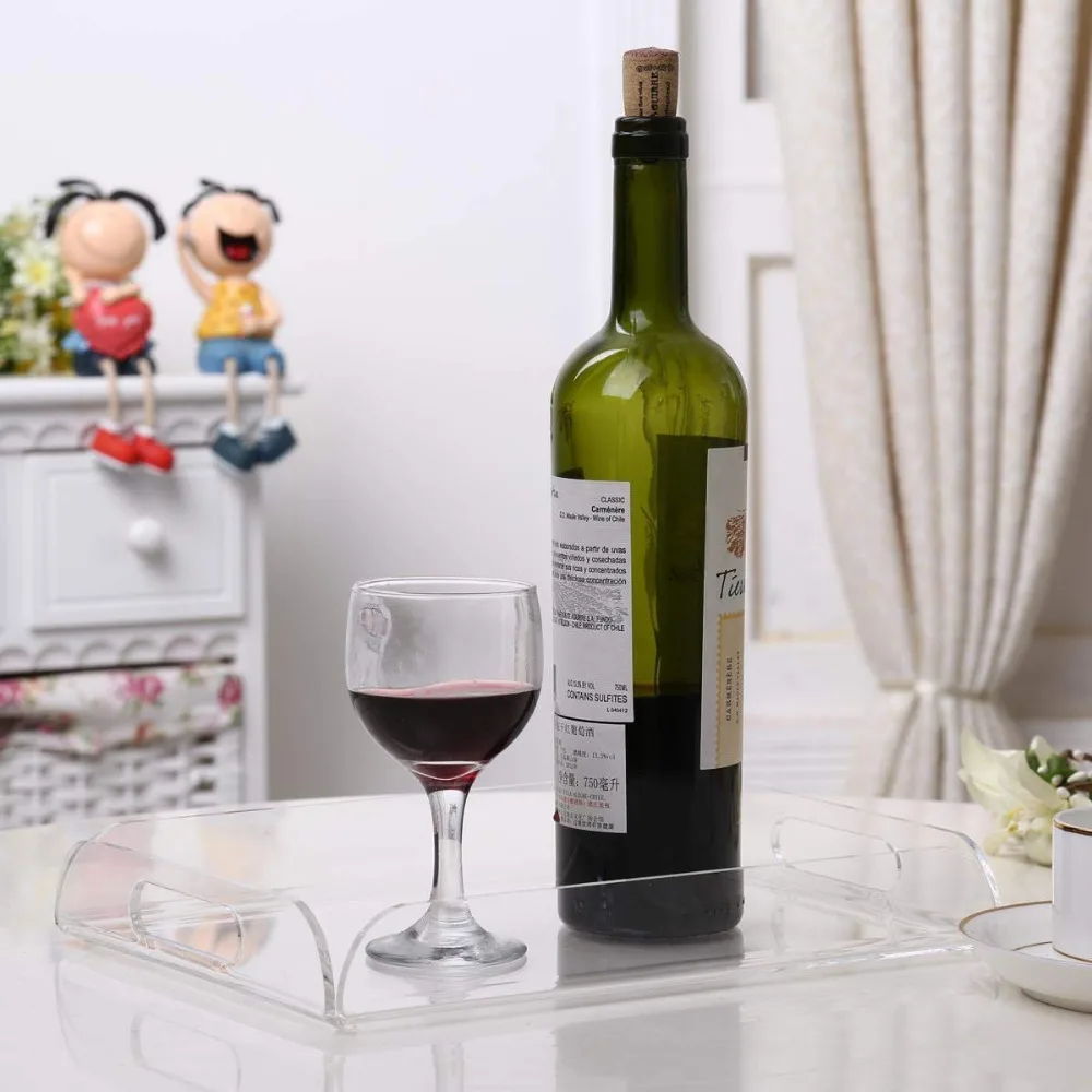 Rectangle Clear Acrylic Serving Trays with Handle, Beverage,Fruit,Cake,Toys YAT-001