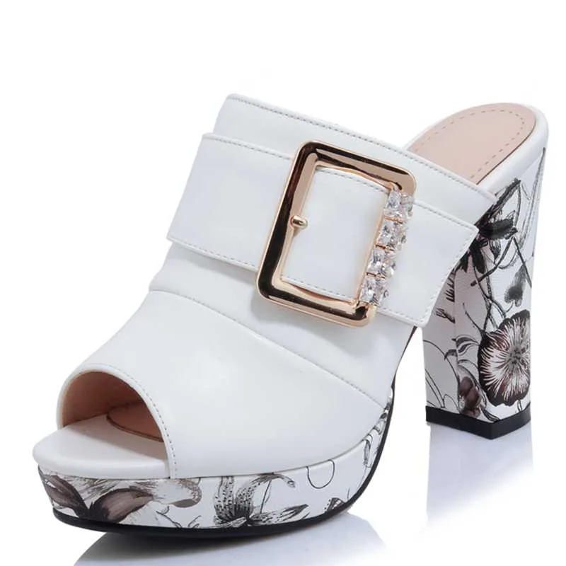 

DoraTasia Big Size 32-42 Fashion Women Bohemia Flower Print High Heel Summer Shoes Party Wedding Open Toe Platform Sandals