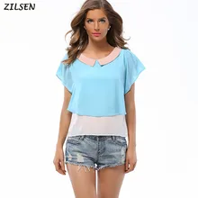 2019 New Summer Women Tops Casual Loose O-neck Patchwork Short Sleeve Chiffon Top Womens Flying Sleeve Irregular Blouse Shirts
