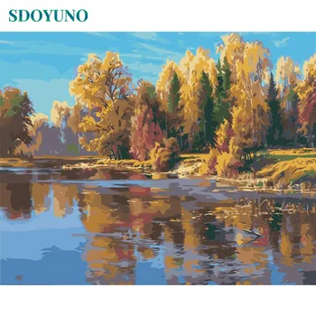 

SDOYUNO 60x75cm Painting By Numbers Trees and streams DIY GIft Home Decor Framed Room Decoration Coloring By Numbers For Adults