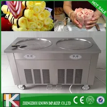 thailand 2 flat pan durable stir frozen yogurt roll fry ice cream machine with topping pans