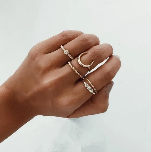 

r006 Europe Vintage simple temperament alloy moon fine circle ring ring combination five-piece ring female jewelry