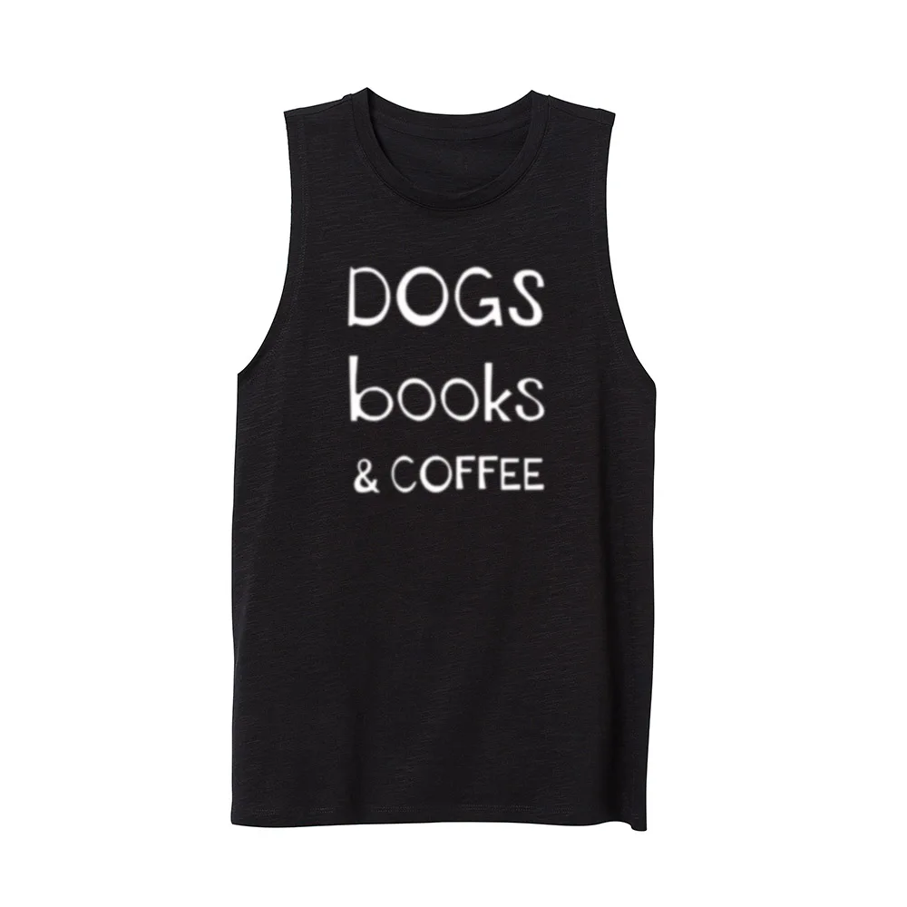 Womens Dogs Books and Coffee Dog Lover Gift Casual Tank Vest Sleveless Tops Shirts