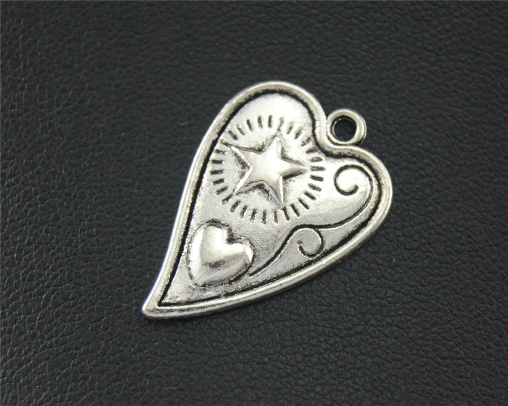 

20pcs Antique Sliver Heart With Star Pattern Pendants For Jewelry Making DIY Handmade Craft 27X18mm A1833