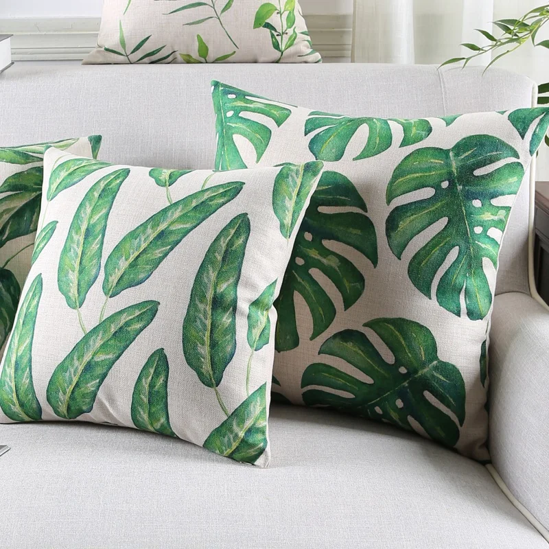 熱帯雨林植物葉クッションカバーモンステラ緑の葉印刷リネンコットン枕ケース Cushion Cover Leaf Cushion Covercushion Cover Linen Aliexpress