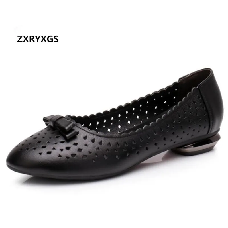 

ZXRYXGS Brand Shoes Woman Sandals Pointed Hollow Cowhide Leather Shoes Fashion Sandals 2019 Plus Size Women Sandals Casual Shoes