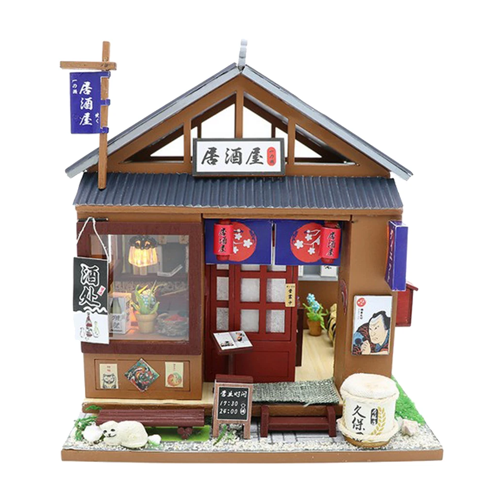 1:24 DIY Miniature Dolls House with Furniture Kit Japanese Styled Izakaya Kids Toy Birthday Gifts