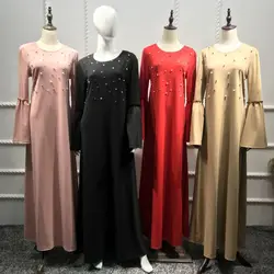 Мода мусульманских Бисер abaya Макси платье с расклешенными рукавами длинные халаты кимоно арабских Рамадан Исламская, молитвенная Костюмы
