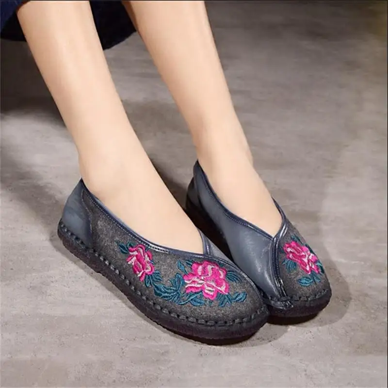 2016 spring new arrival women shoes handmade national trend genuine leather shoes soft bottom embroidered shoes