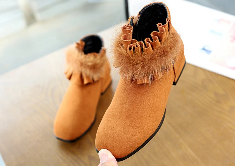 Зимние детские ботинки для девочек PU кожаные сапоги модные ботинки в Корейском стиле детские короткие сапоги высокий каблук Туфли принцессы для девочек