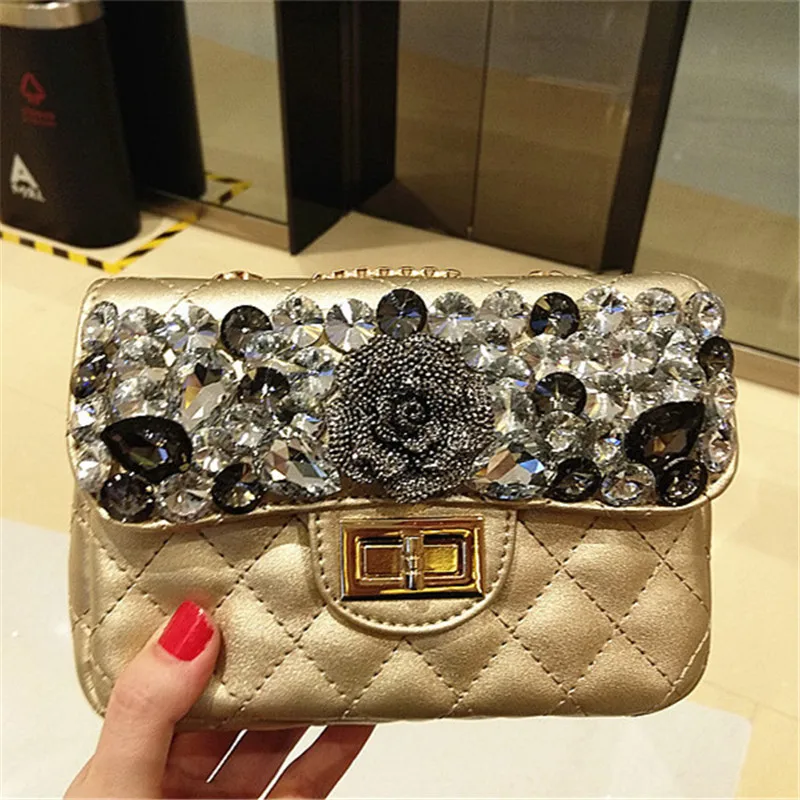 

2019 Summer Diamond Flower Chain Shoulder Messenger Bags High Quality Diamond Lattice Women Purse and Handbags Sac Main Femme