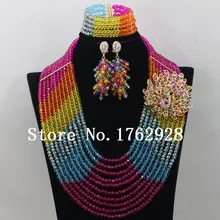 Африканское нигерийское свадебное ожерелье ювелирный набор чудесные Кристальные радужные бусы Подвеска для драгоценного ожерелья Набор C000583