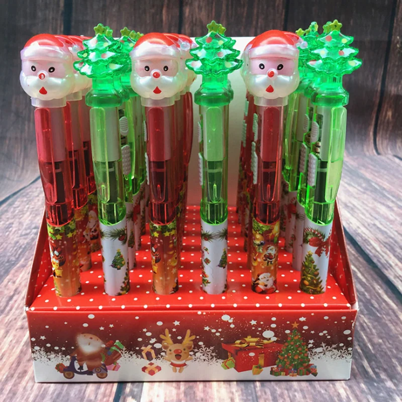 

4 Pcs/set Cute Santa Claus Christmas Tree Chunky Light Ballpoint Pen with Led Flash Lighting Ball Pens Stationery Christmas Gift