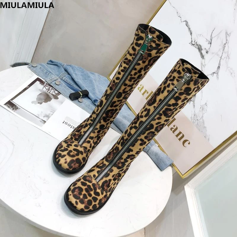 

MIULAMIULA Brand Designers 2018 Winter Luxury Sexy Black Leopard Woman Suede Mid-calf Boots Zippers Lady Shoes Martin Boots