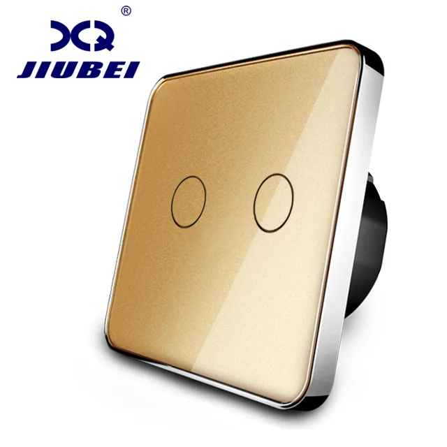 Jiubei белого цвета с украшением в виде кристаллов Стекло переключатель Панель, сенсорный выключатель, EU, Стандартный, 2 местный 1 позиционный Выключатель, сенсорный выключатель, C702-11/12/13 - Цвет: Gold  2-Gang 1-Way