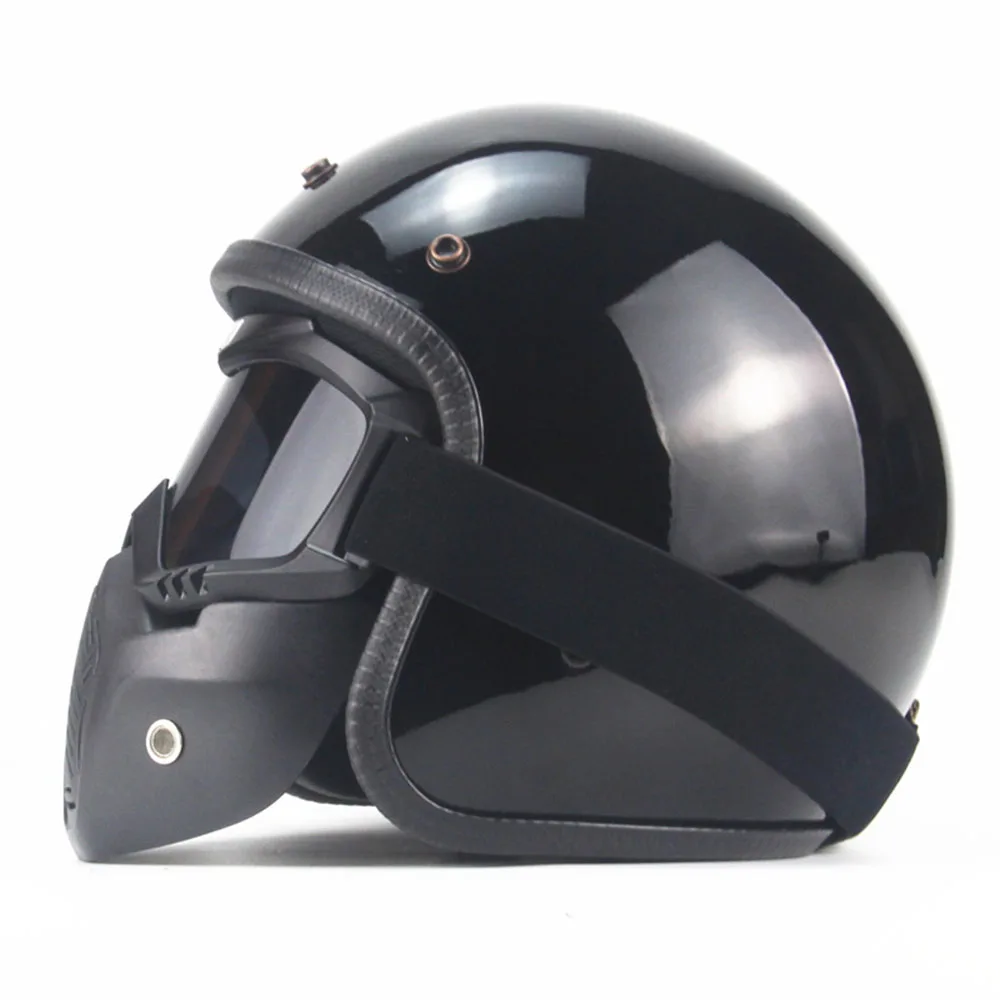 Мотоциклетный шлем Ретро винтажный шлем для мотоцикла 3/4 открытый шлем для мотокросса Capacete Moto мужской шлем мото - Цвет: Bright black