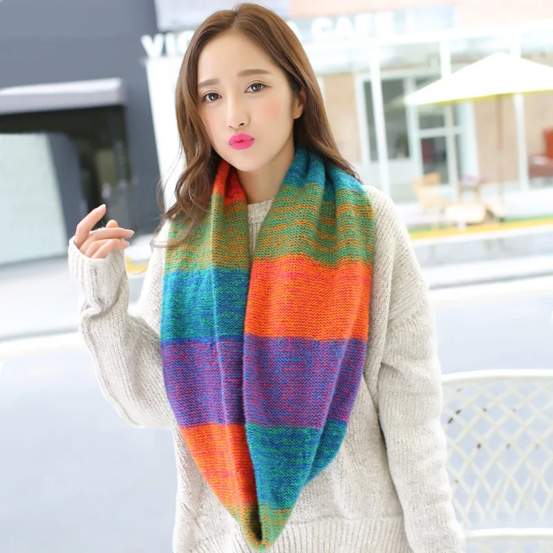 2023 New Fashion Female Scarf Warmer Knitted Colorful Scarves Neck Set Student Lover Autumn Winter Wool Collar Free Shipping 5
