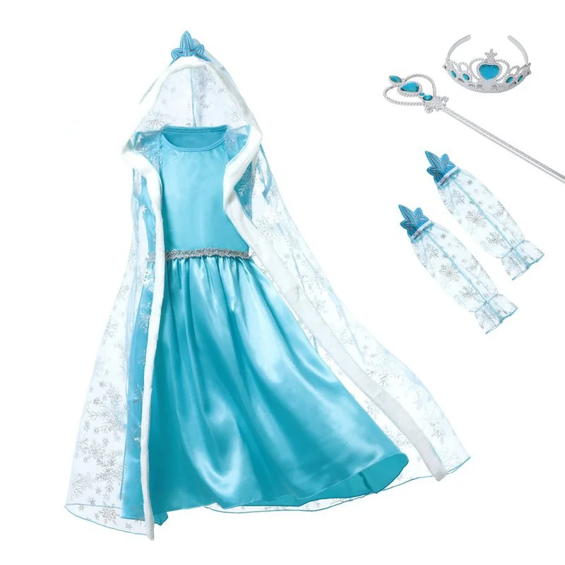 Dress with Acc 01 VOGUEON/костюм Снежной королевы с накидкой и нарукавником для девочек; Детский костюм принцессы Эльзы для костюмированной вечеринки; цвет синий; костюм на Хэллоуин; От 2 до 10 лет - Цвет: Dress with Acc 01