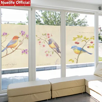 

Bird tree flower pattern electrostatic frosted glass film living room bedroom bathroom kids room kindergarten PVC window film
