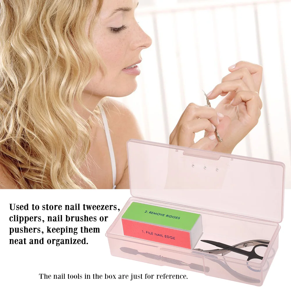 Rectangle Nail Storage Box Plastic Empty Case for Tweezers Clippers