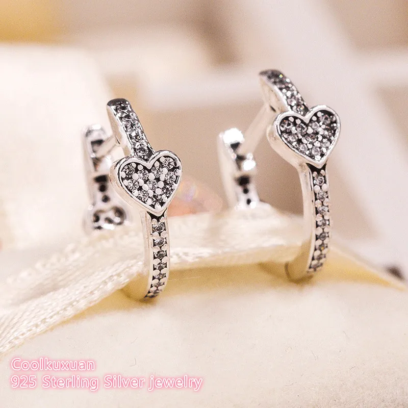 

2018 Autumn 100% 925 Sterling Silver Alluring Hearts circular Earrings, Clear CZ Original European Style Brand Jewelry
