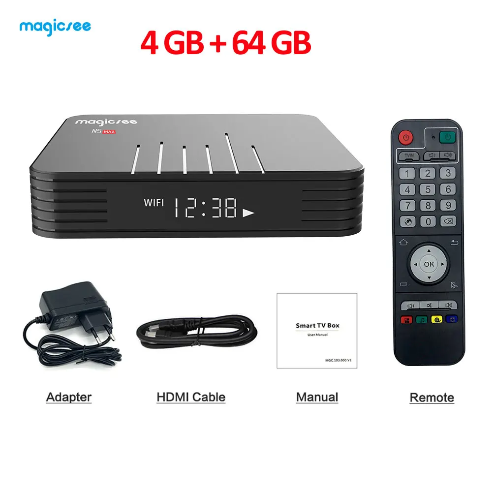 MAGICSEE N5 MAX Android tv Box Amlogic S905X Android 8,1 4 Гб ram 32 Гб 64 Гб rom 2,4G+ 5G WiFi 1000 Мбит/с BT4.1 4K Smart tv BOX - Цвет: 4GB 64 GB