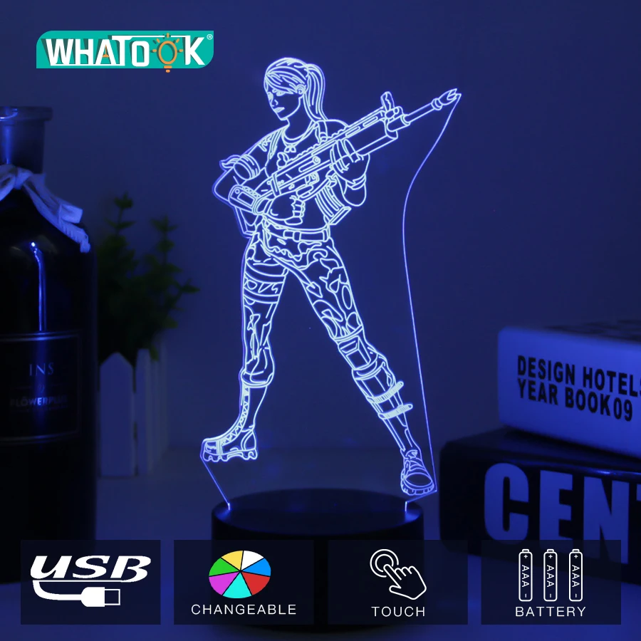 default girl with Scar 3D Night Light LED Lamp with 7 Colors Change