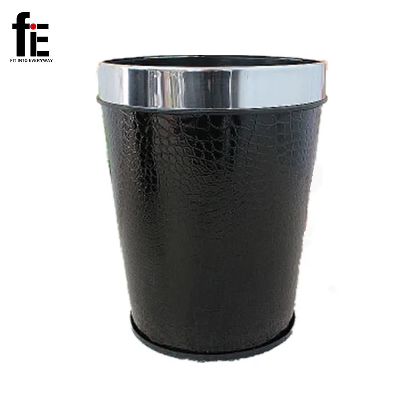 1PC Creative Vintage PU Leather with stainess steel ring Trash Can