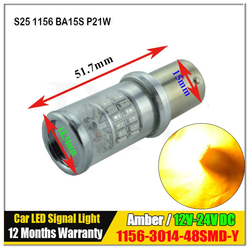 

2x Amber Yellow Canbus Error Free Epistar LED 1156 BA15S P21W LED Bulbs For Car Front or Rear Turn Signal Light Bulb Lamps