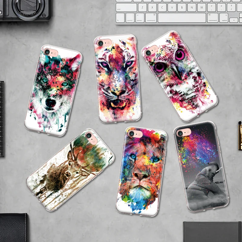 Для iPhone 4 4S 5 5S SE 6 6 S 7 8 Plus X XR XS Max TPU мягкая задняя крышка Радужный цвет животное сова Лев Лось слон силиконовый чехол