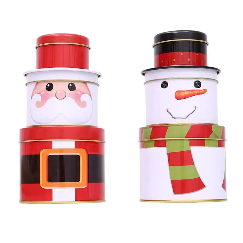 

3 Layers Detachable Christmas Candy Can Gift Box Cookies Tinplate Box Children Sugar Box Desktop Organizer Christmas Decoration