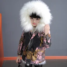 2018 Girls Winter Jackets Faux Fox fur liner Parkas Fox Fur Coat for girls Toddle Camo Hoodies Girl Detachab Outfit Warm Clothes
