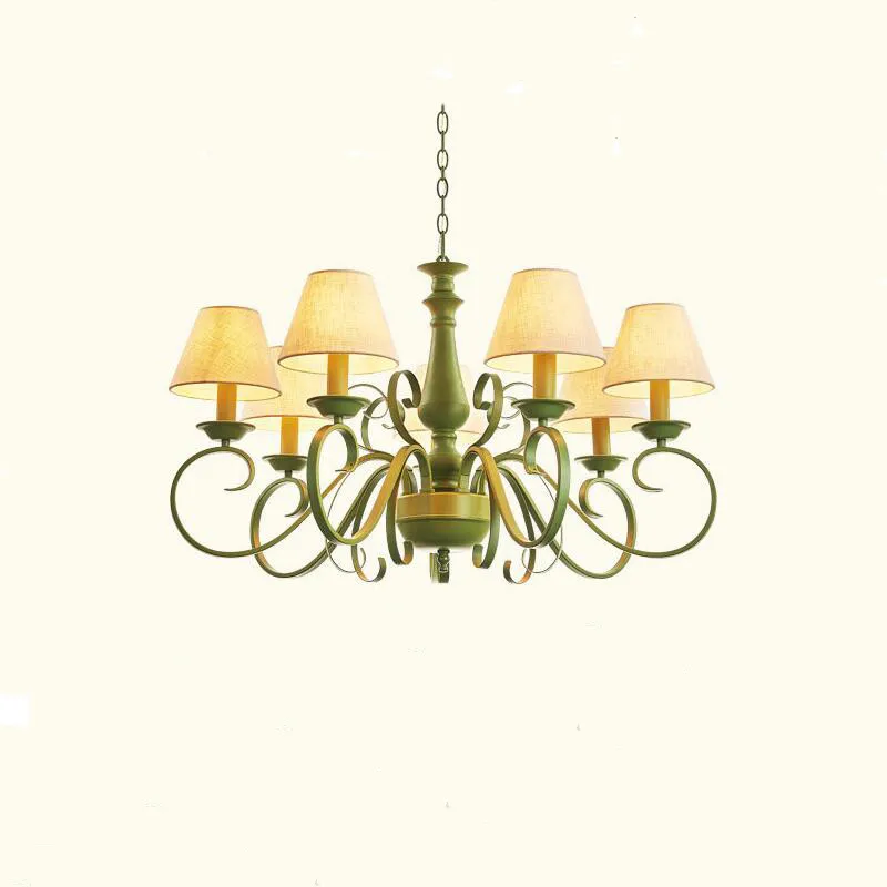 

American Style Modern Simple Green Pendant Light Hanging Kit,LED Lamp Lighting Three Head Fabric Cover Metal Mounting Plate