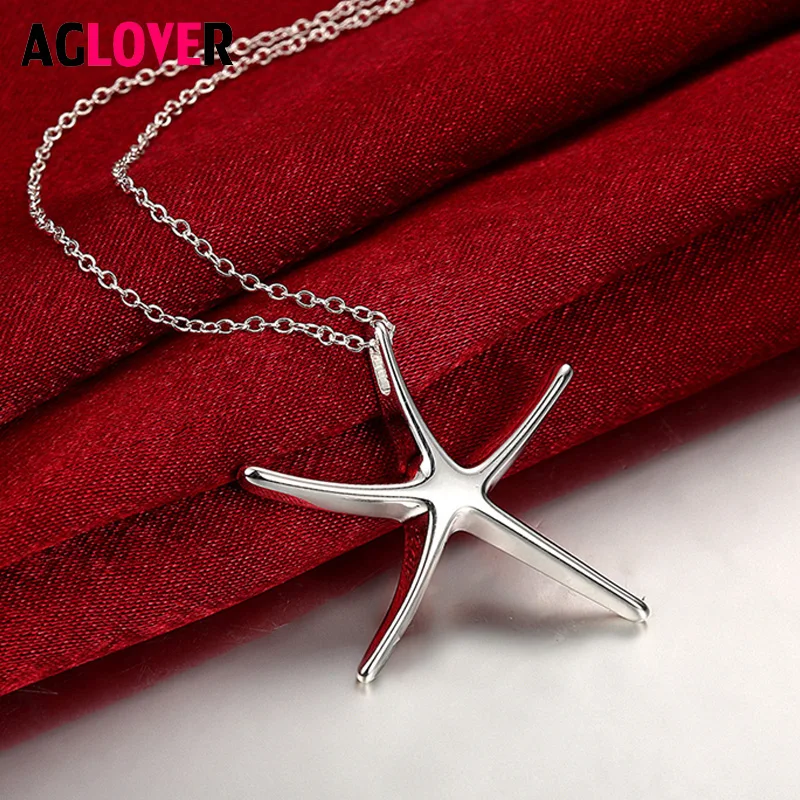 

Christmas Gifts Women's Starfish Pendant Long Chain Necklace Pure 925 Silver Gift Couples Best Gift Necklace Jewelry