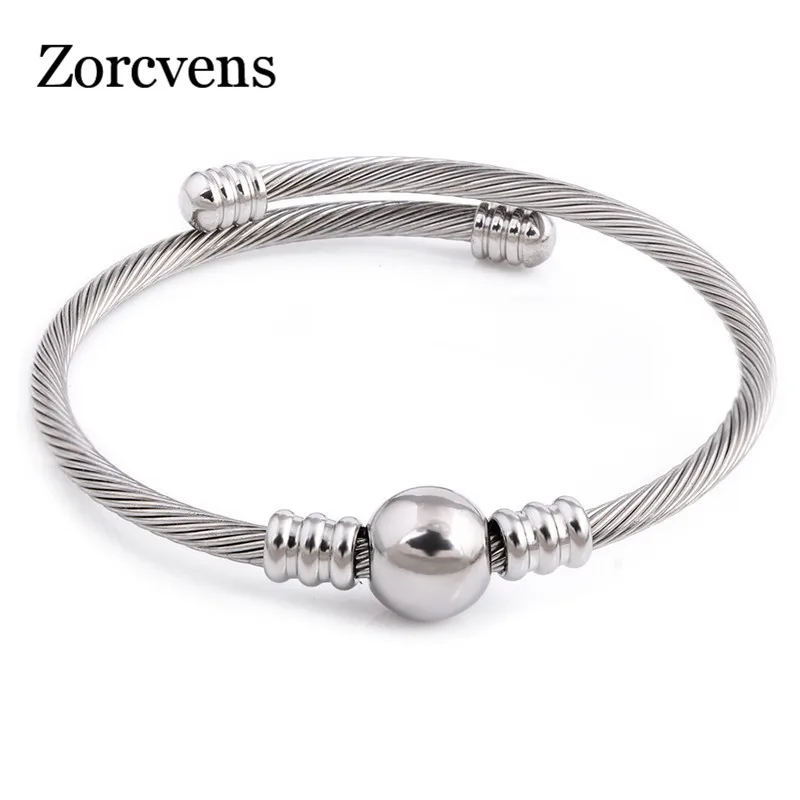 

ZORCVENS Silver Color Fashion Women Stainless Steel Jewelry Elastic Wire Charm Clasp Bracelets Bangles