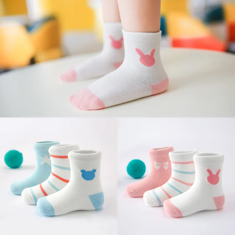 3 Pair/lot Cute Stripe Spell Color Kids Socks Soft Cotton Boys Girls