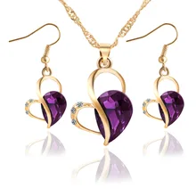 

2018 Fashion Women Jewelry Set Necklace Earrings Heart Love Crystal Rhinestone 3 color Gem Party Jewelry Sets For Women