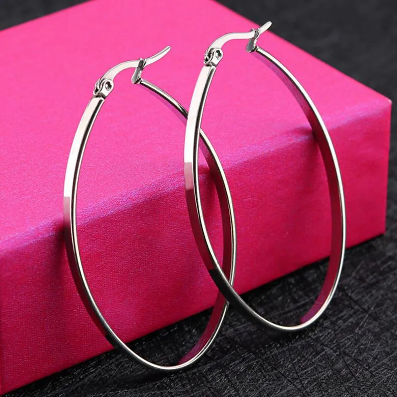 

Flat Ellipse 50mm Brief Titanium Stainless Steel Colors Plated Men Earring Hoop Earrings For Women Classic Jewelry