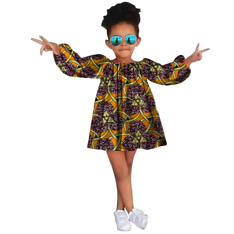 Милое детское платье в африканском стиле для девочек; платья с длинными рукавами и принтом в африканском стиле; вечерние платья для маленьких девочек; модная одежда в африканском стиле; Bazin Riche; WYT225