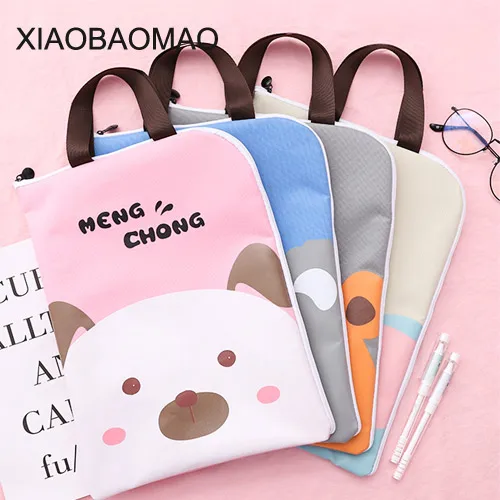 

Cute Canvas Waterproof File Bag A4 File Document Bag Zipper File Bag for School Student Stationery