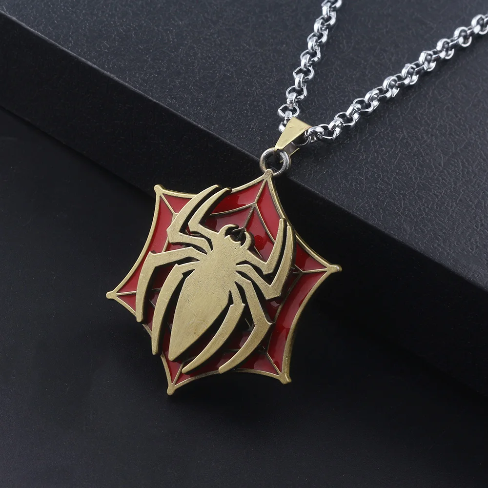New Avengers Spiderman Rotatable Necklace Spider Web Metal Logo