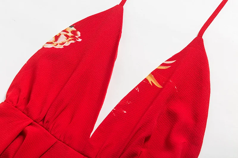 Bohemian Floral Print Boho Maxi Dress Women Chiffon Beach Summer Dress Deep V-Neck Split Backless Sexy Long Dress (20)