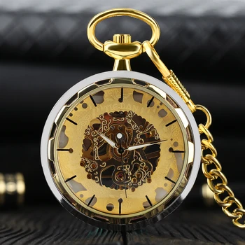 

Vintage Skeleton Mechanical Pocket Watch Windup Fashion Classic Open Face Steel Hand-winding Watches Steampunk Fob Watch Gifts