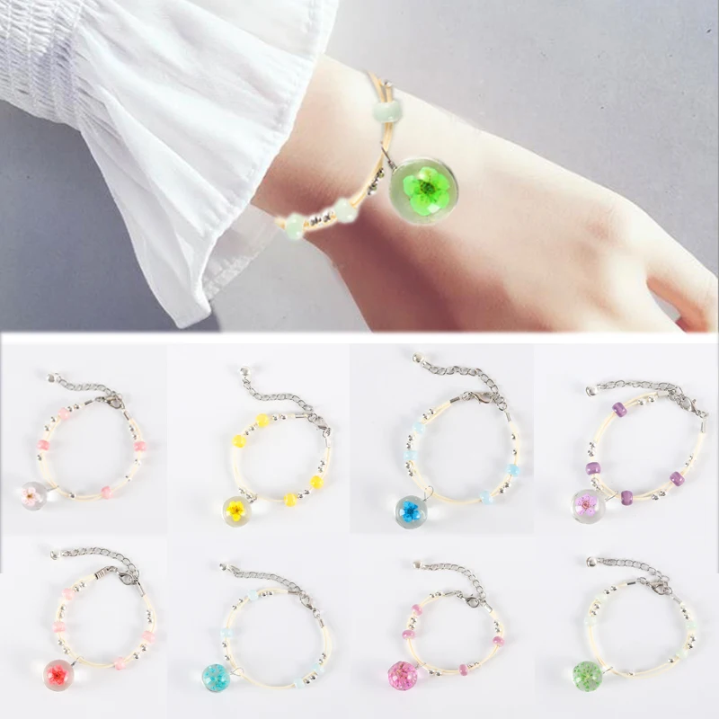 

Allergy Free Fashion Arrival Peach Blossom Babysbreath Glass Ball Bracelet With Dried Flowers Unique 2 Models 1PC Adjustable